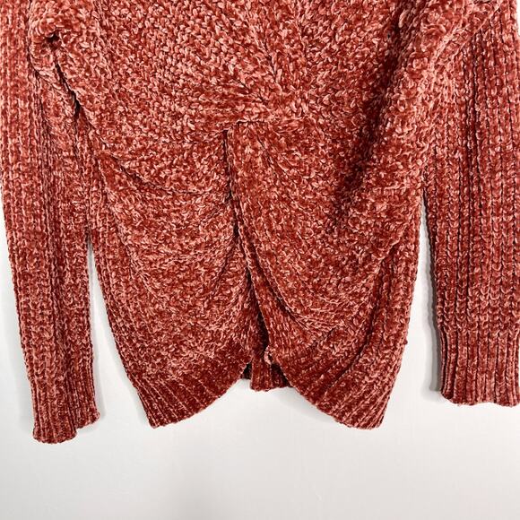 New Entro Medium M Orange Chenille Twist Low VBack Tunic Sweater Soft Cozy Knit - Picture 7 of 10